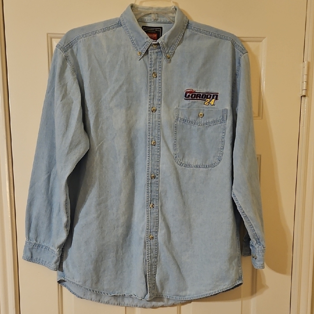 Jeff Gordon #24 Men's Blue Denim Long Sleeve Shirt